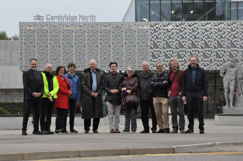 Daniel Zeichner, MP, with Labour councillors and activists, outside Cambridge North Station. (Photo: Richard Swift)